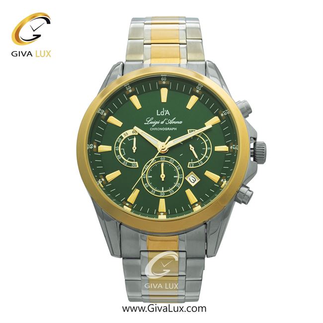 ساعت مچی اورجینال مردانه LdA سه موتوره کرنوگراف طلایی-نقره ای | طلایی-نقره ای| سبز| کد رفرنس 2434